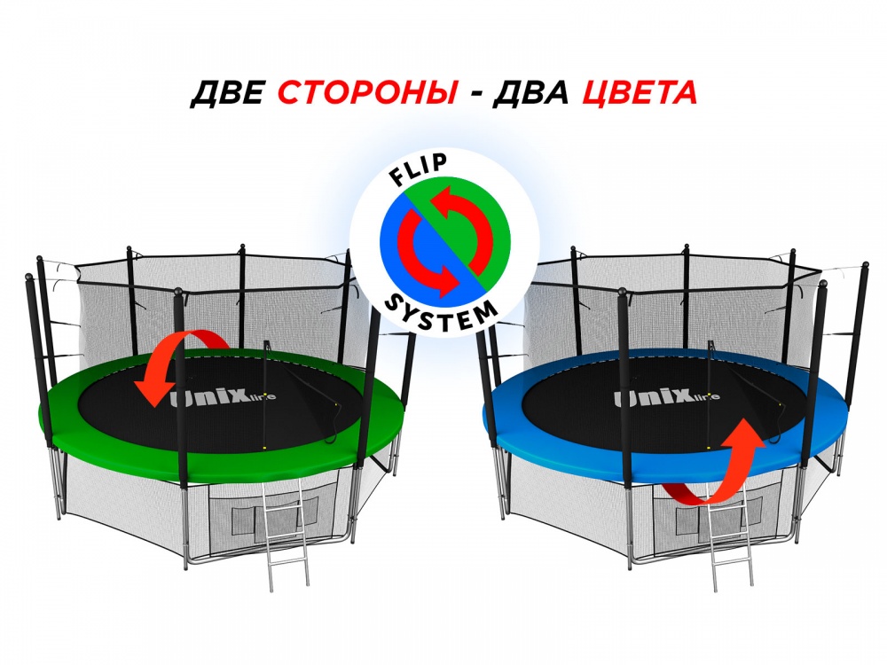 Батут с защитной сеткой Unix line 12ft  / 366  см Classic (inside) синий/зеленый