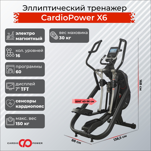 CardioPower X6 из каталога эллиптических тренажеров с изменяемым углом наклона рампы в Тюмени по цене 179900 ₽