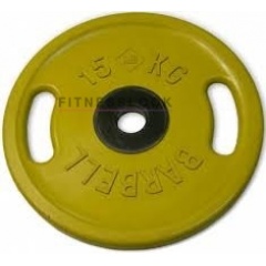 MB Barbell евро-классик с ручками желтый - 50 мм - 15 кг из каталога дисков для штанги с посадочным диаметром 50 мм. в Тюмени по цене 14226 ₽